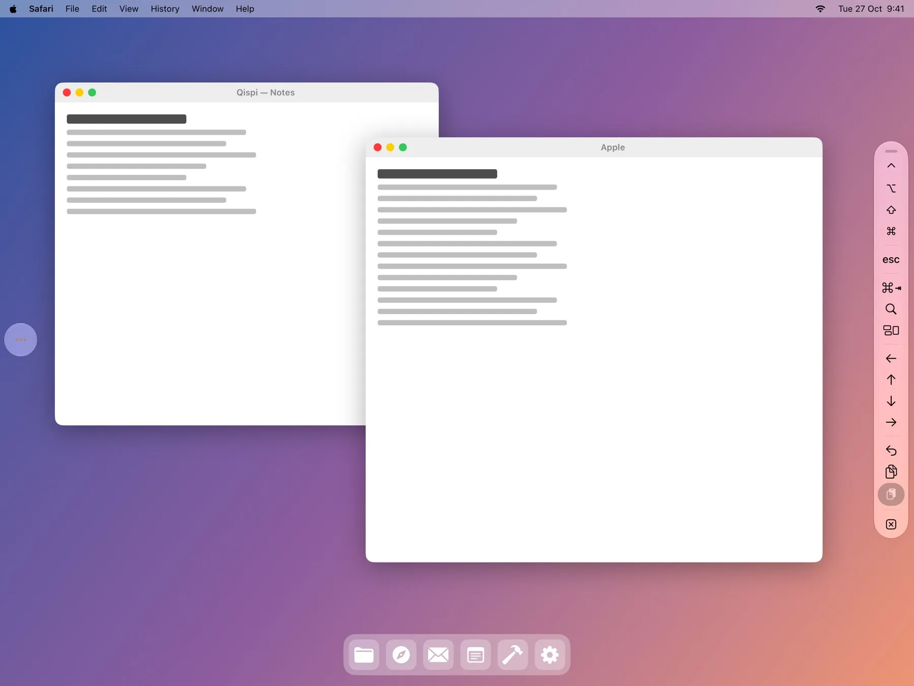L’écran d’un Mac sur un iPad, avec la barre de raccourcis de Qispi